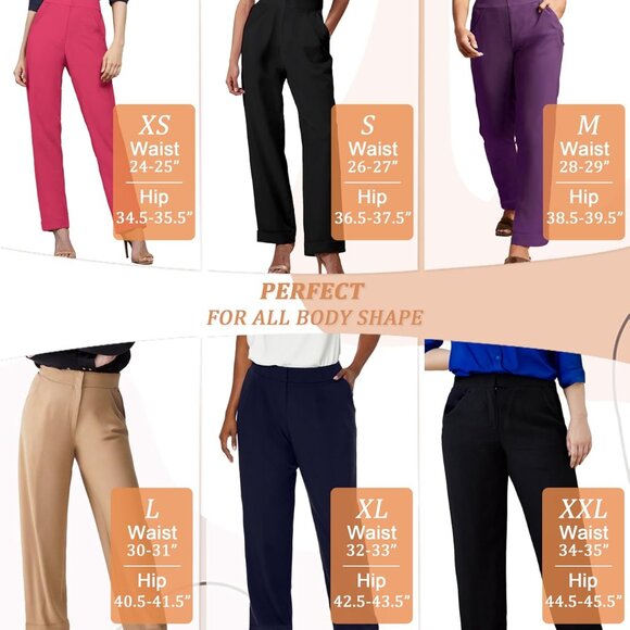 Women's High Waist Lightweight Solid Long Pants Elegant Office Trousers - Picture 4 of 7